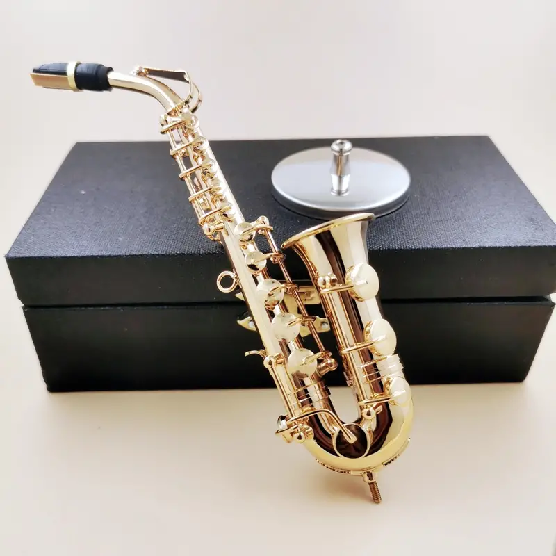 1pc Mini Saxophone Model, Copper Miniature Saxophone With Stand And Case,  Mini Musical Instrument Miniature, Dollhouse Model, Mini Alto Saxophone Teno